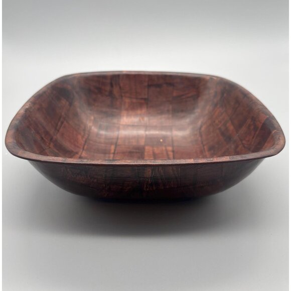 Vintage Thin-Wood Patchwork Serving Bowl 10" Handcrafted Mid Century Style - Picture 1 of 8